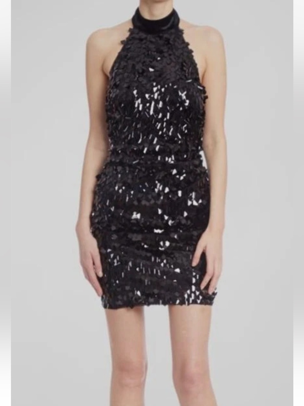One33 Social Black Sequin Halter Mini Dress Open Back Size 4 NWT
